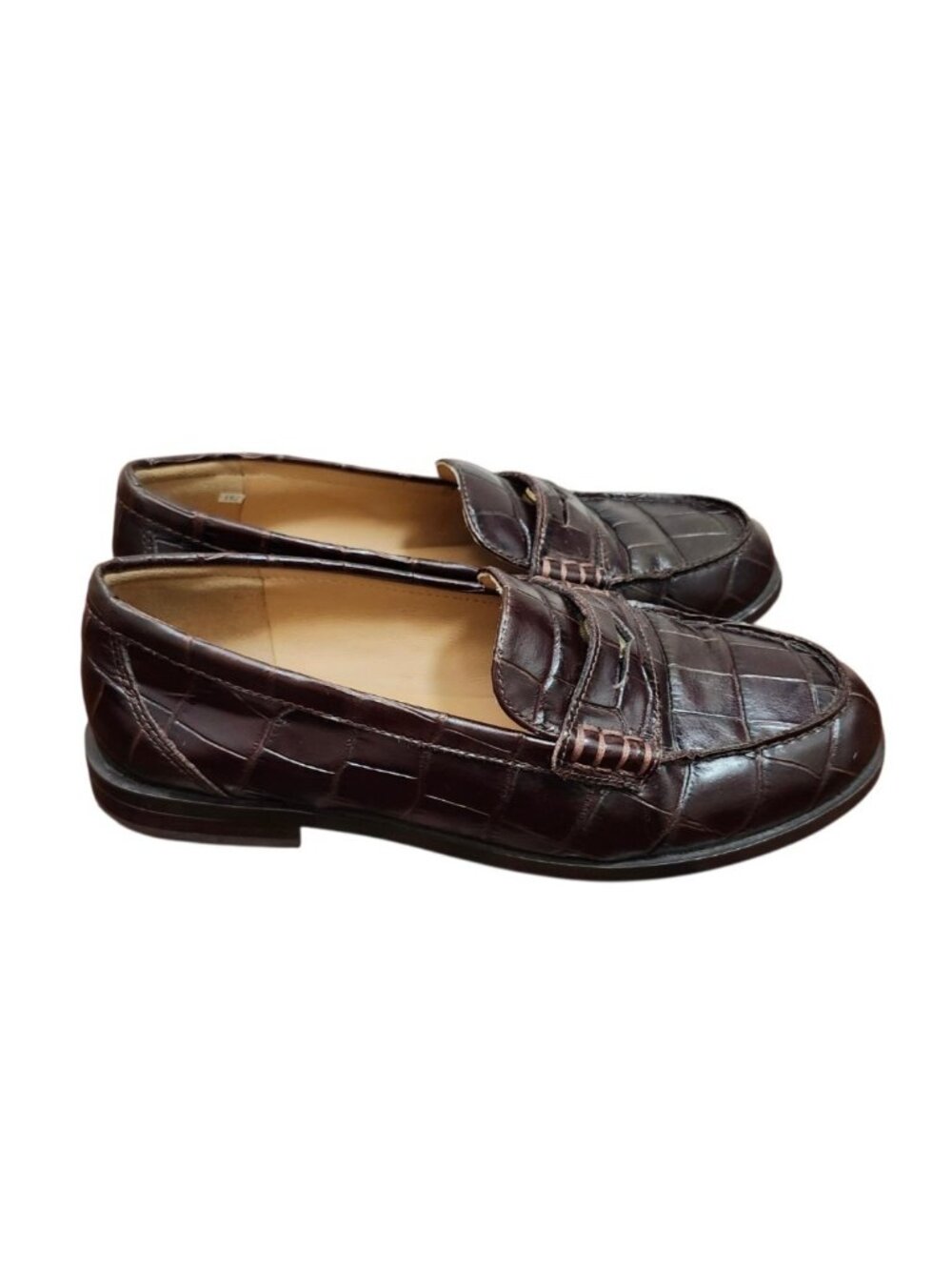 Madewell Croc Embossed Leather Penny Loafers Brown Women's Size 8.5 - Picture 5 of 13
